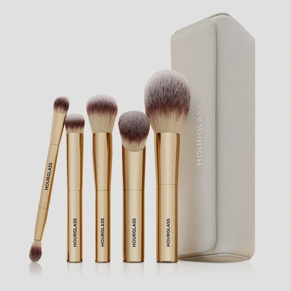 Hourglass Limited Ed 5-Piece Face & Eye Gold Makeup Brush Set with Cream Case